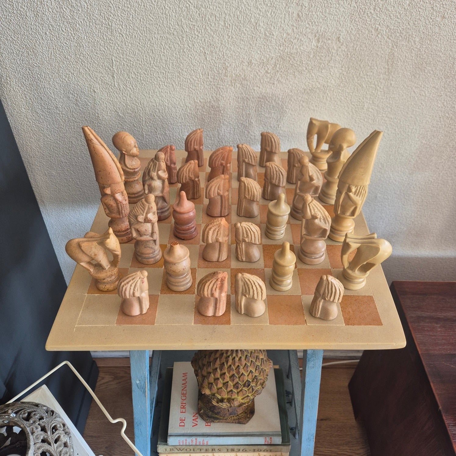 Vintage Afrikaans schaakspel van zeepsteen