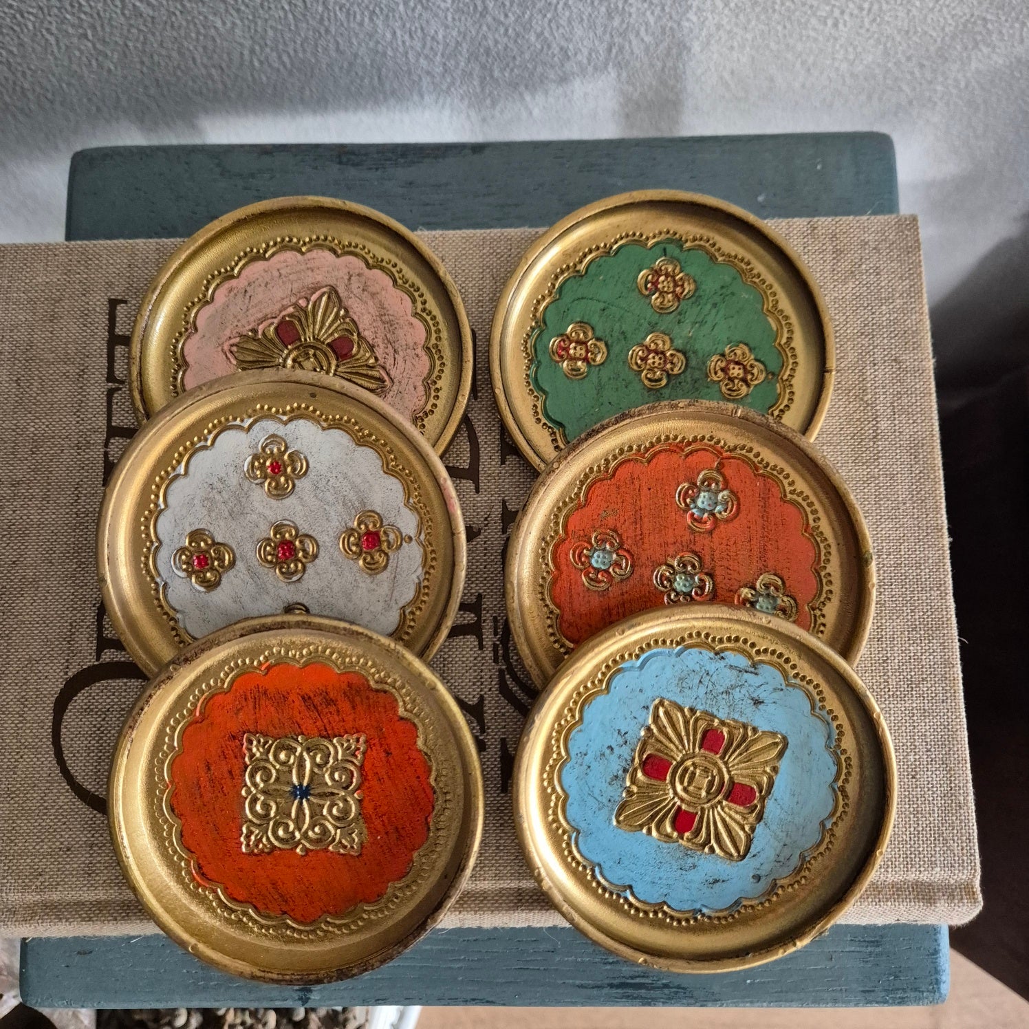 Vintage Florentijnse onderzetters hout jaren 60