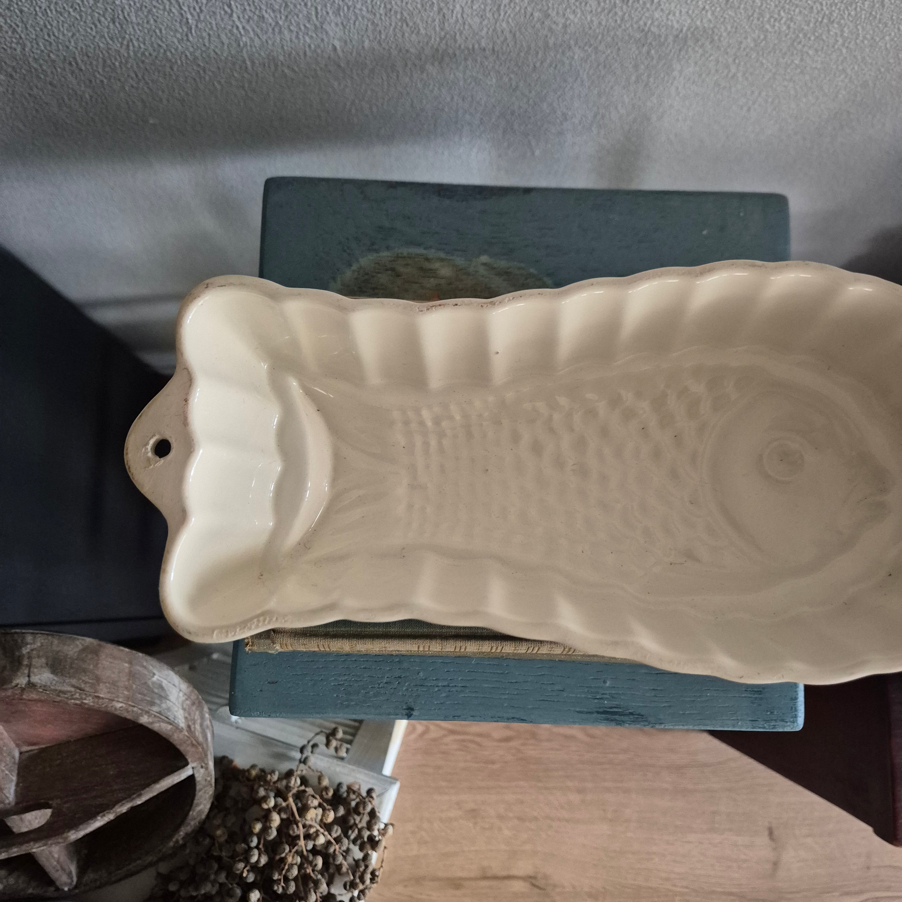 Vintage keramieken puddingvorm/ bakvorm vis