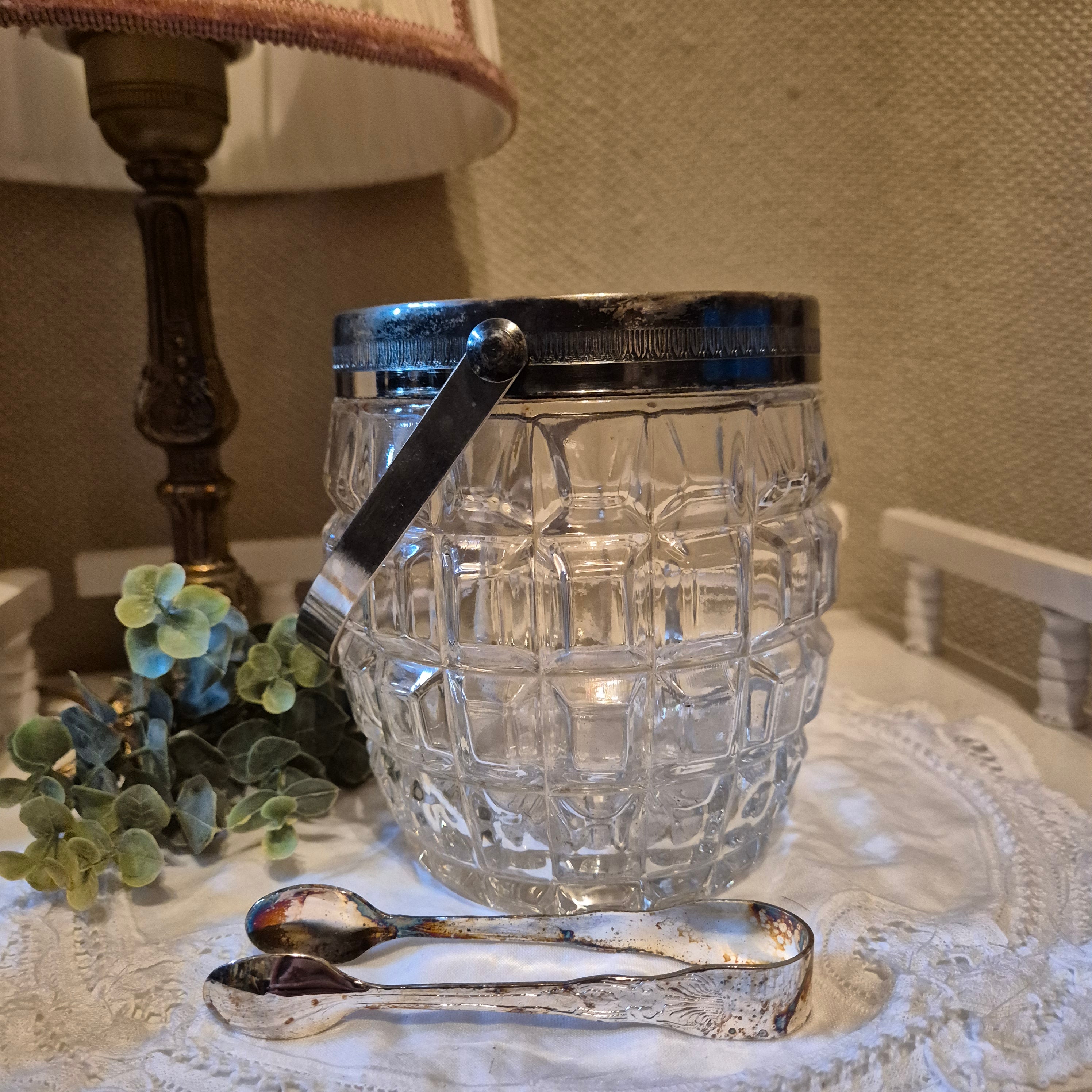 Vintage ice bucket verzilverde rand
