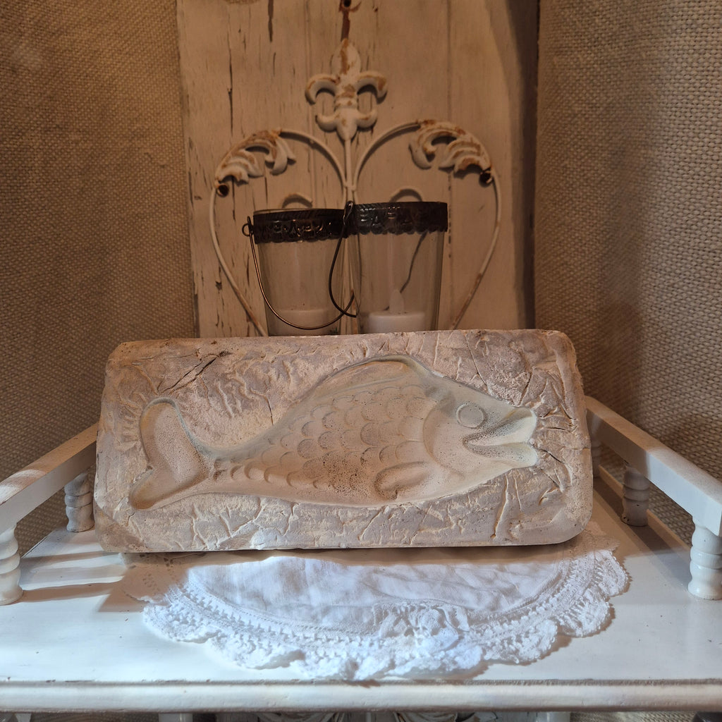 Brocante kalksteen Mal van Vis