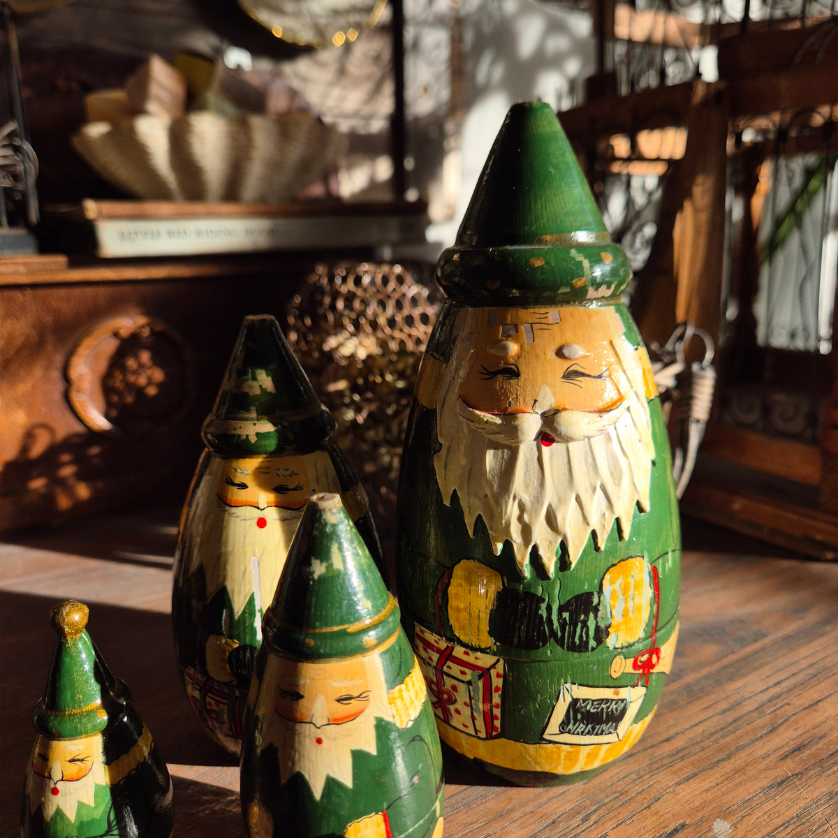 Vintage Jaren 70' Matroesjka kerstmannetjes