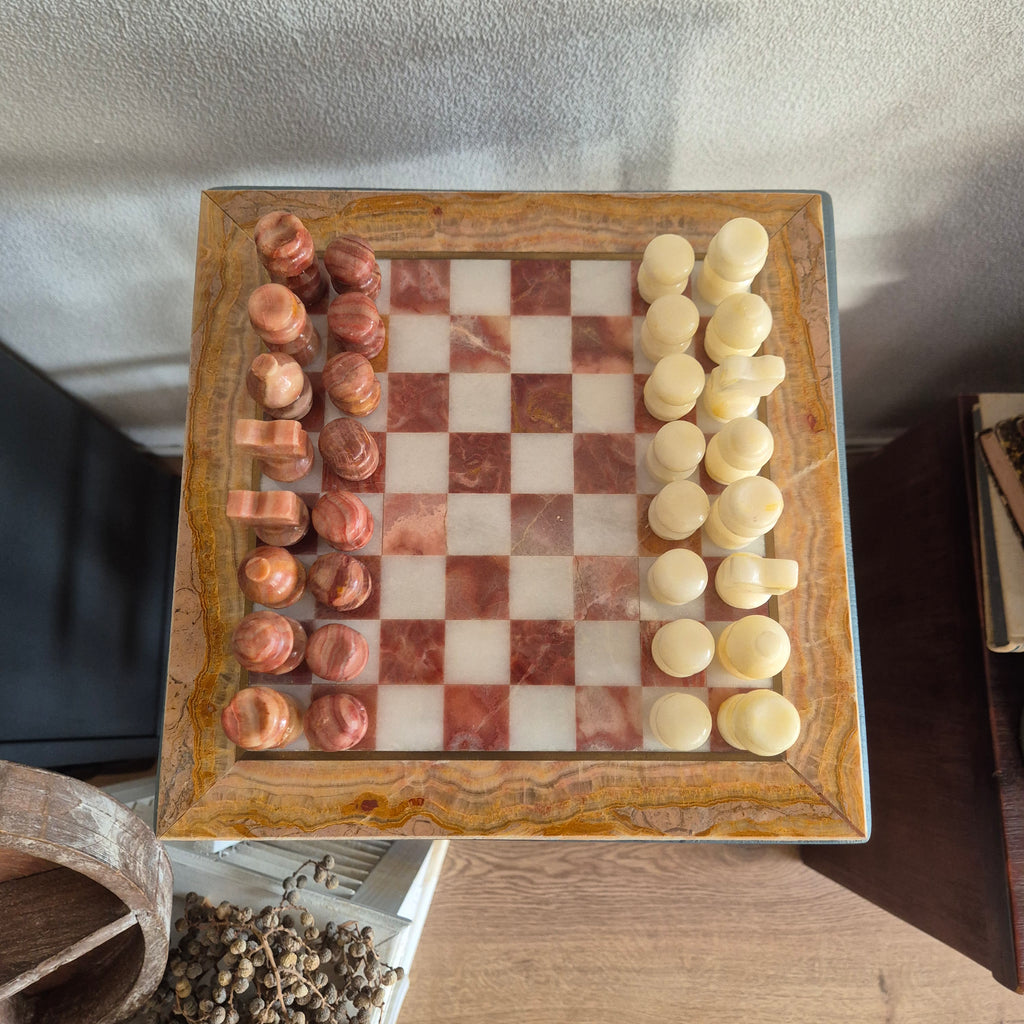 Vintage schaakspel van Onyx en marmer