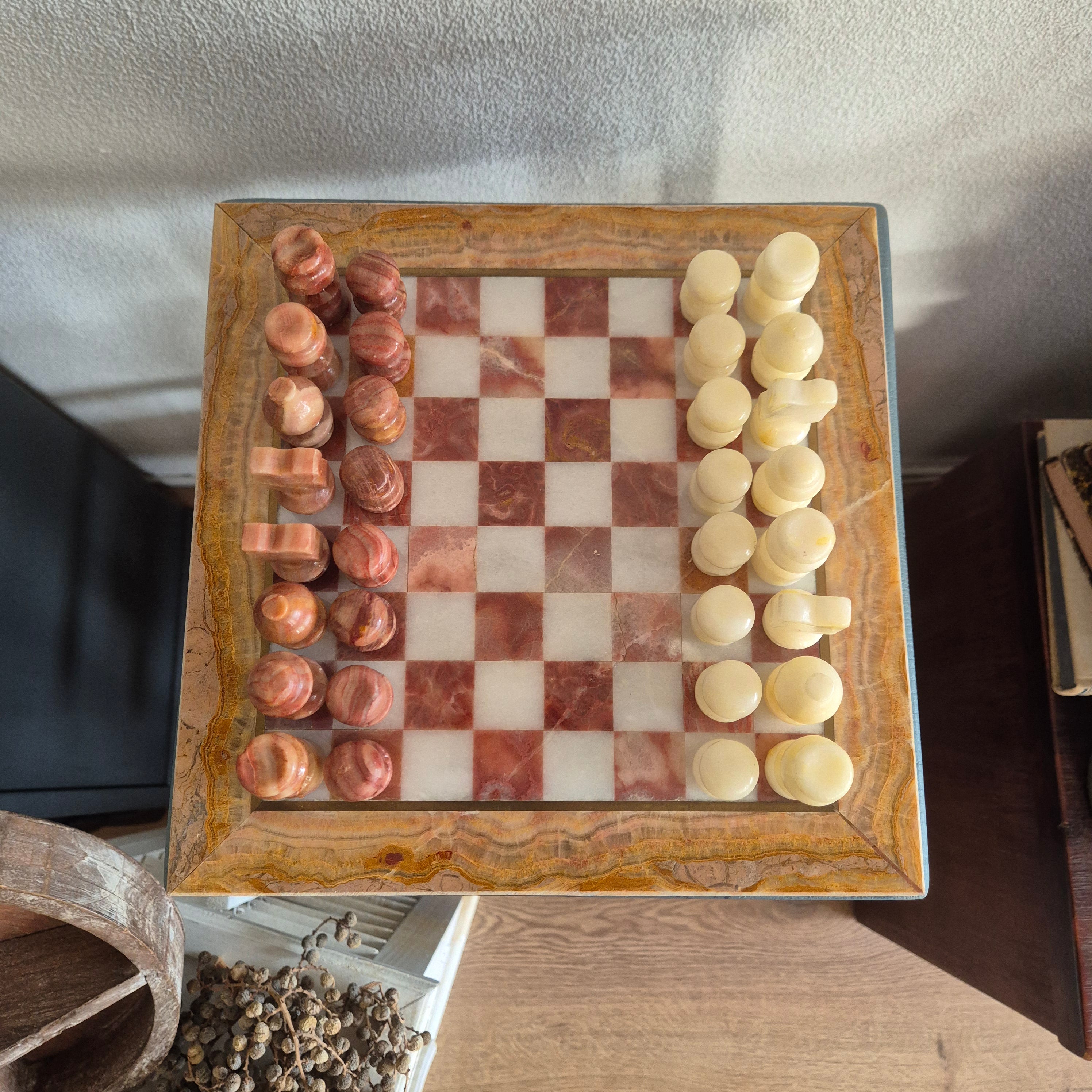 Vintage schaakspel van Onyx en marmer