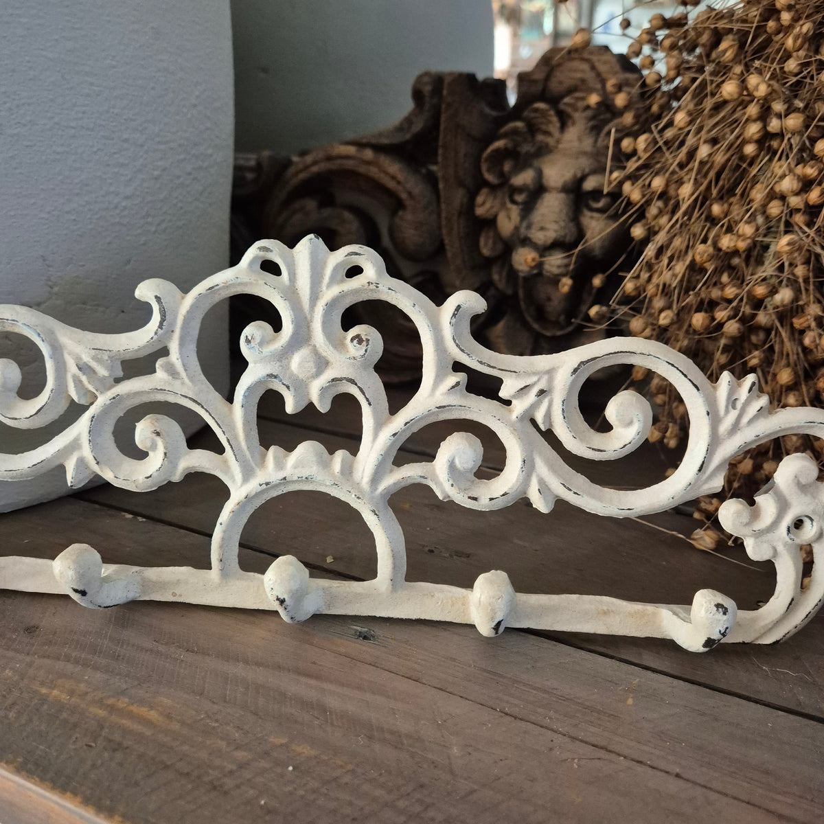 Gietijzeren wit brocante kapstokje/rekje