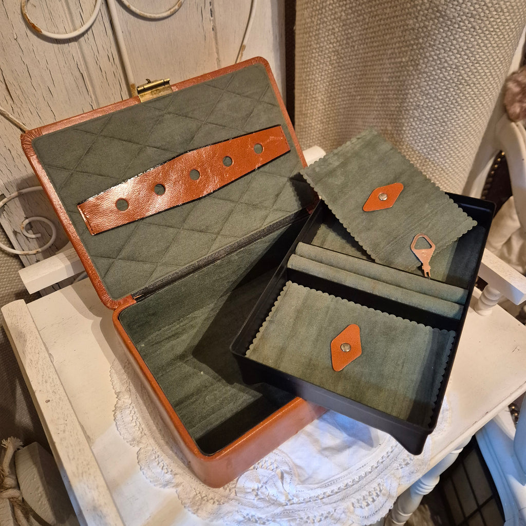 Vintage lederen sieraden doosje