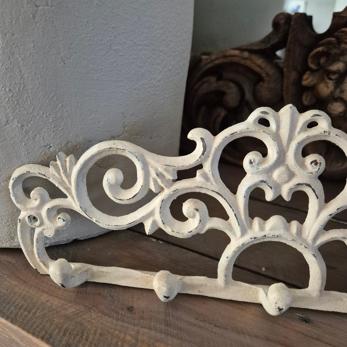 Gietijzeren wit brocante kapstokje/rekje