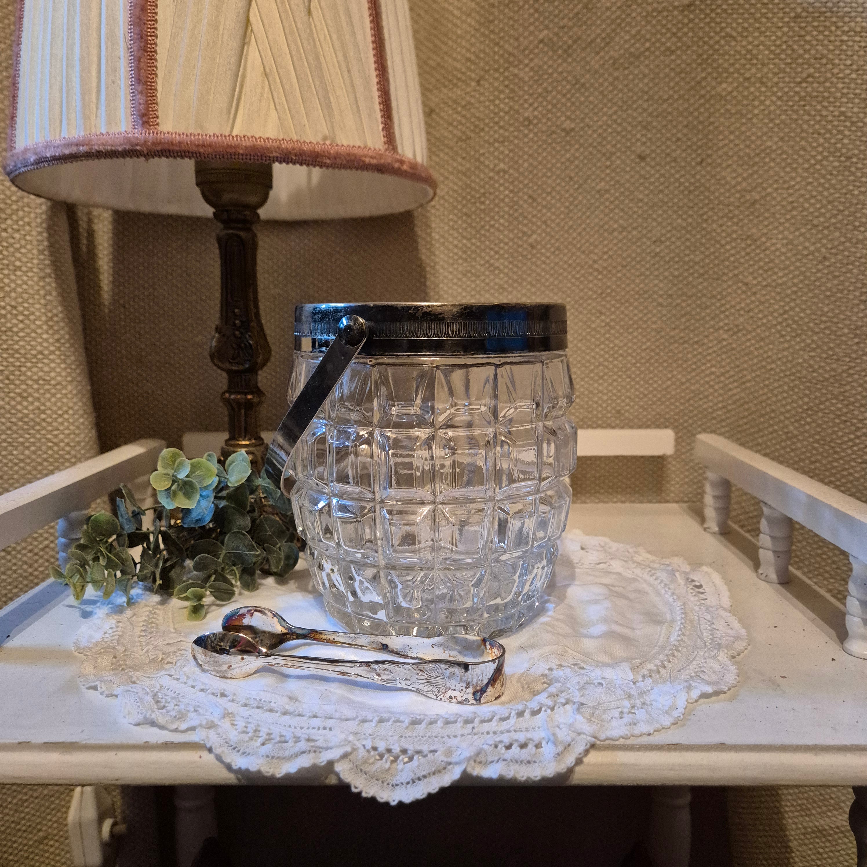 Vintage ice bucket verzilverde rand