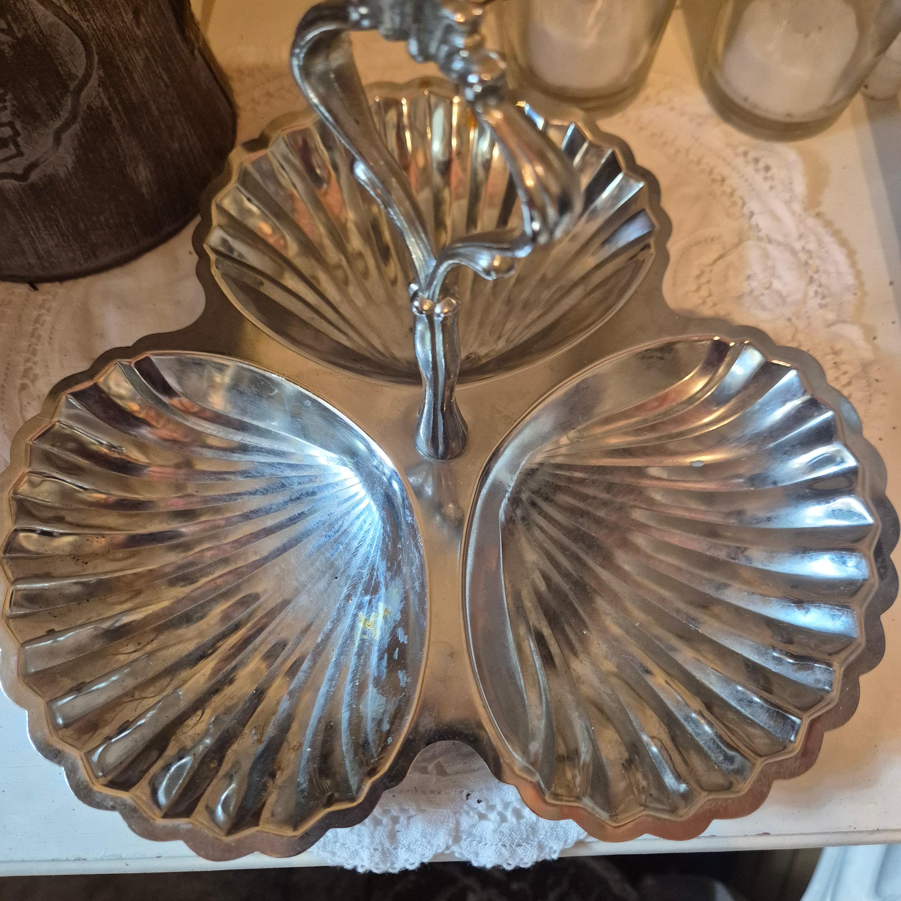 Vintage zilverkleurig serveerschaal schelpen