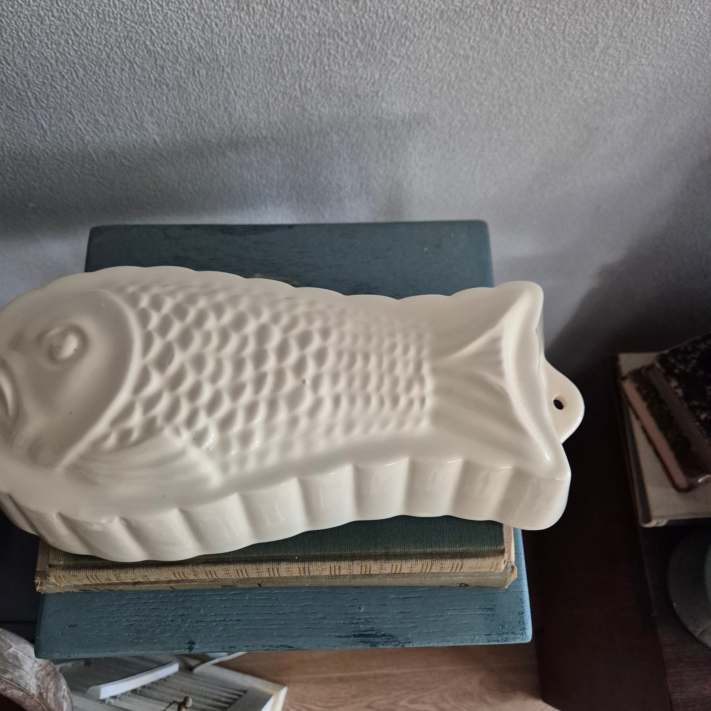 Vintage keramieken puddingvorm/ bakvorm vis