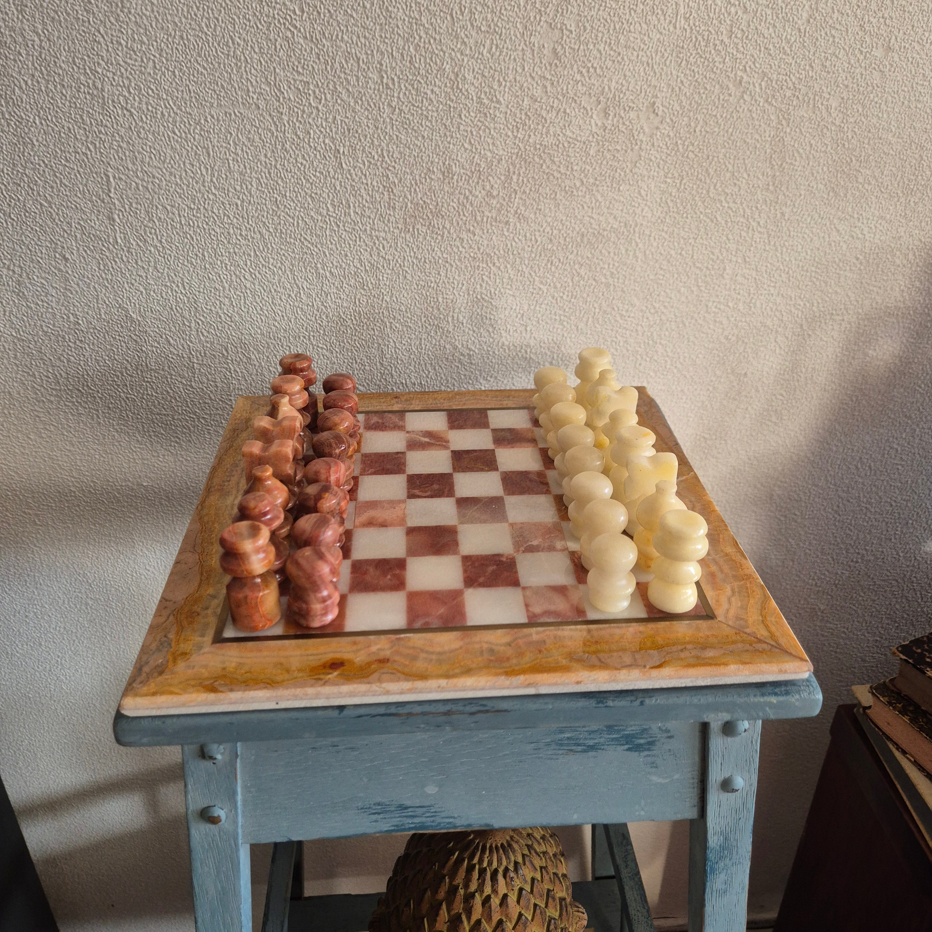 Vintage schaakspel van Onyx en marmer