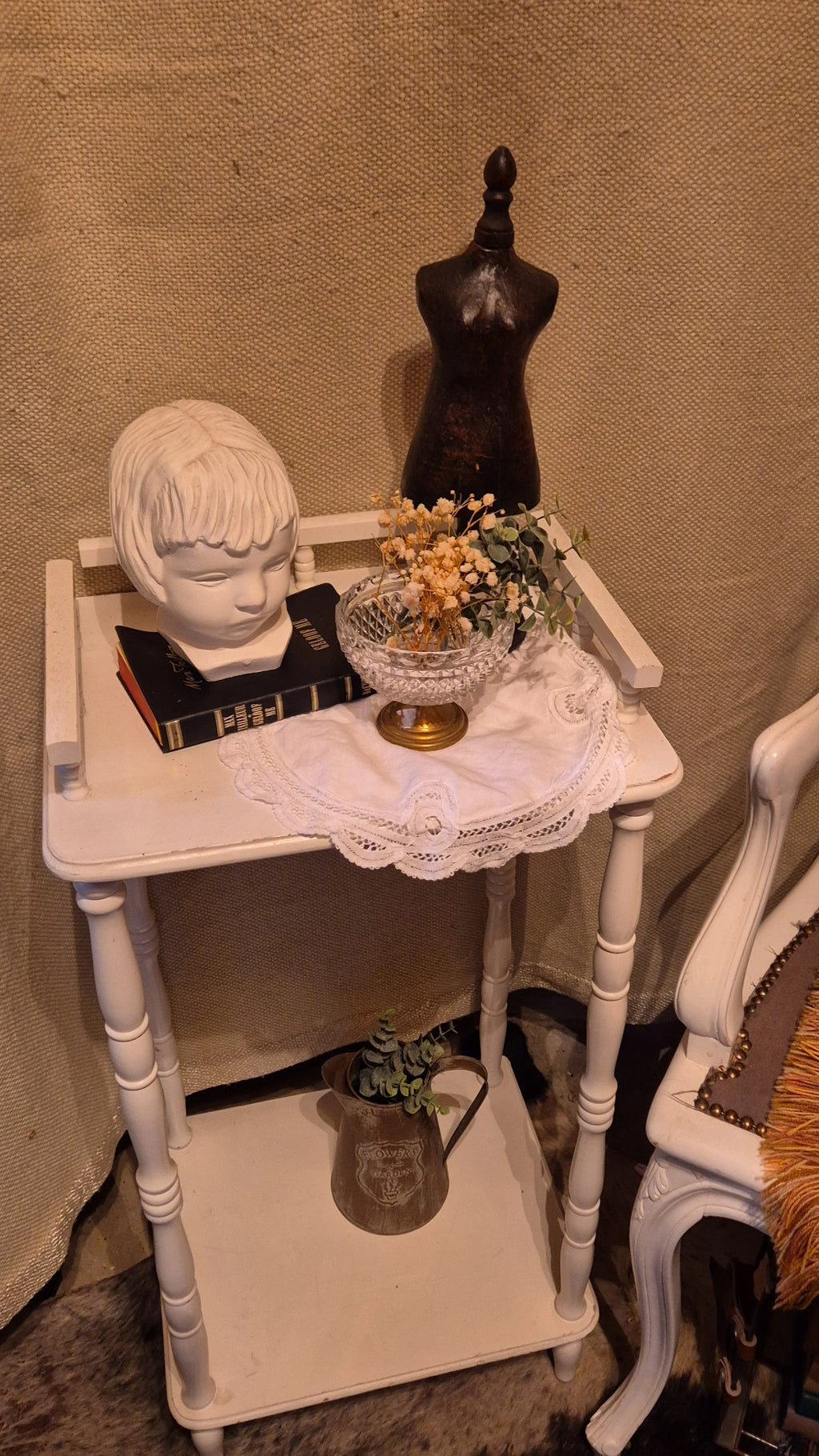 Brocante bijzet tafeltje wit