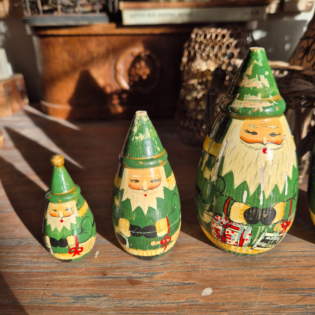 Vintage Jaren 70' Matroesjka kerstmannetjes
