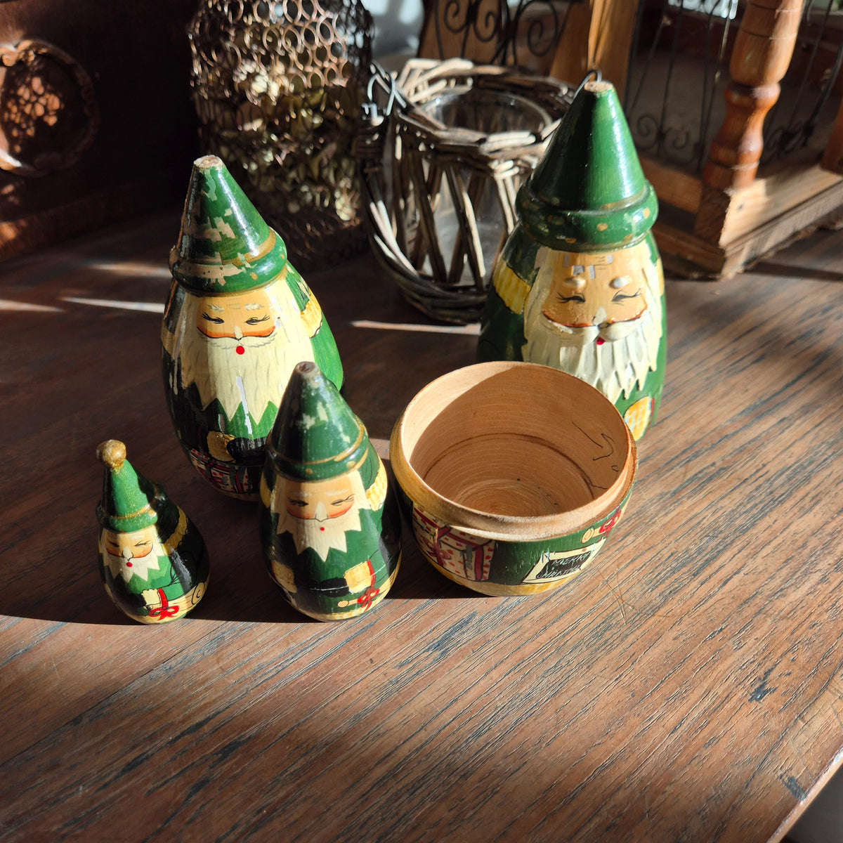 Vintage Jaren 70' Matroesjka kerstmannetjes