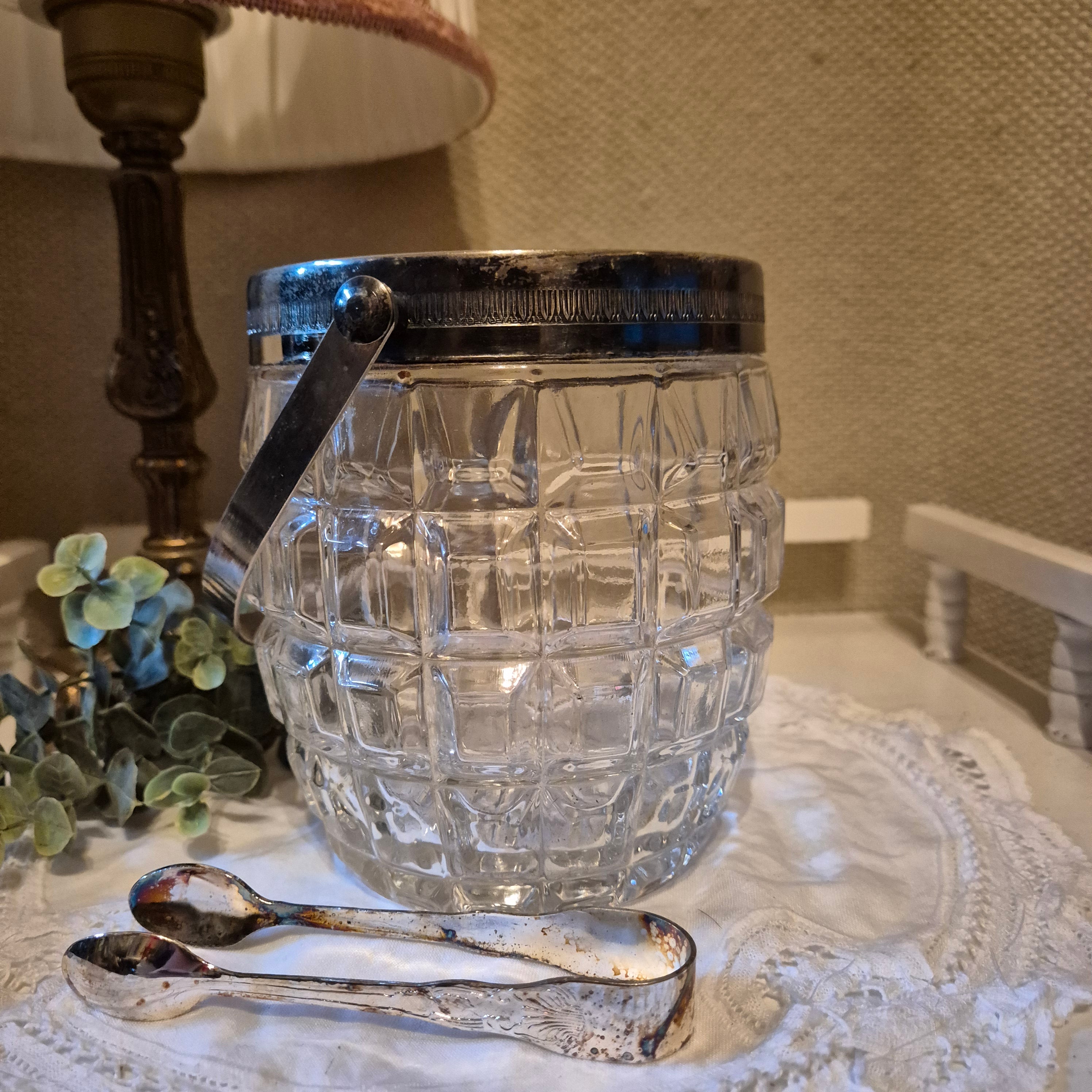 Vintage ice bucket verzilverde rand
