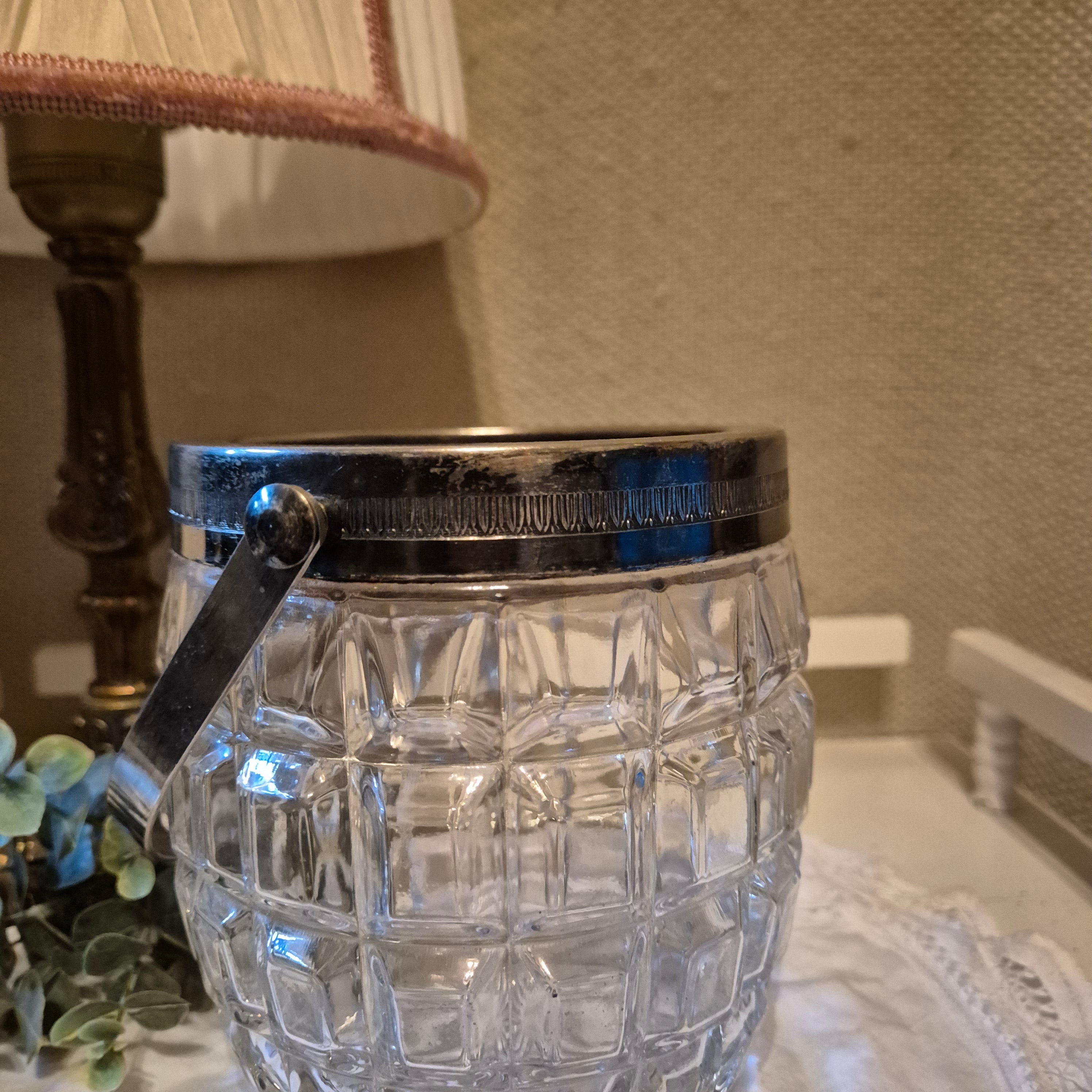 Vintage ice bucket verzilverde rand