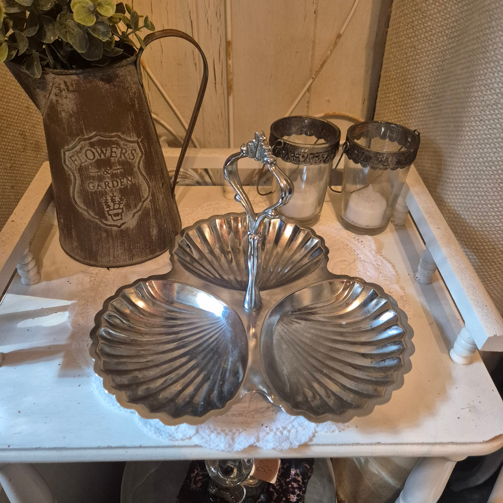 Vintage zilverkleurig serveerschaal schelpen
