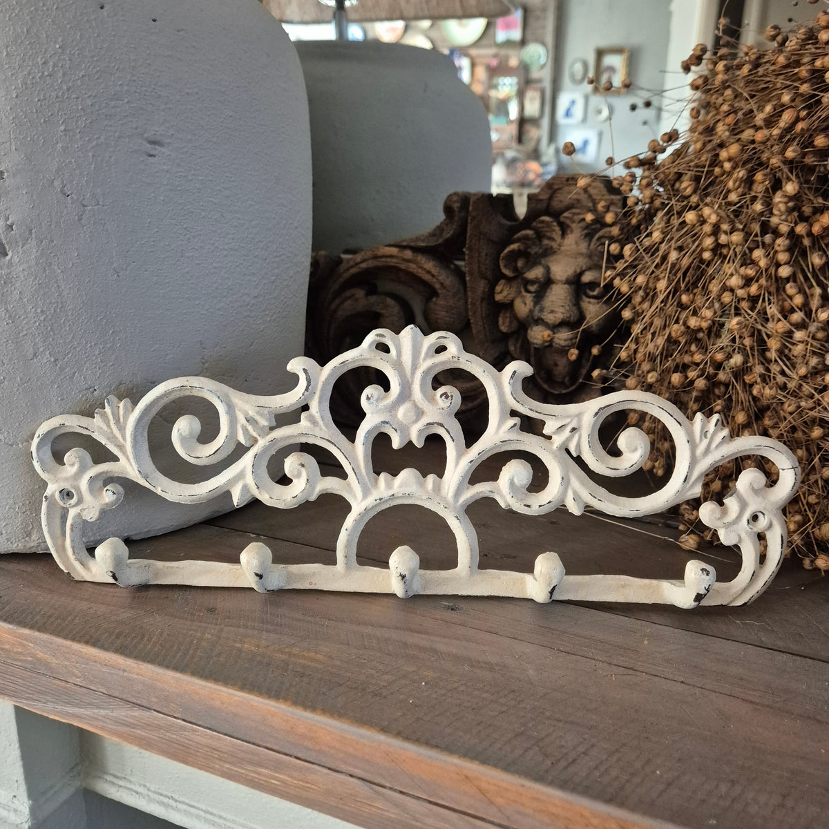 Gietijzeren wit brocante kapstokje/rekje