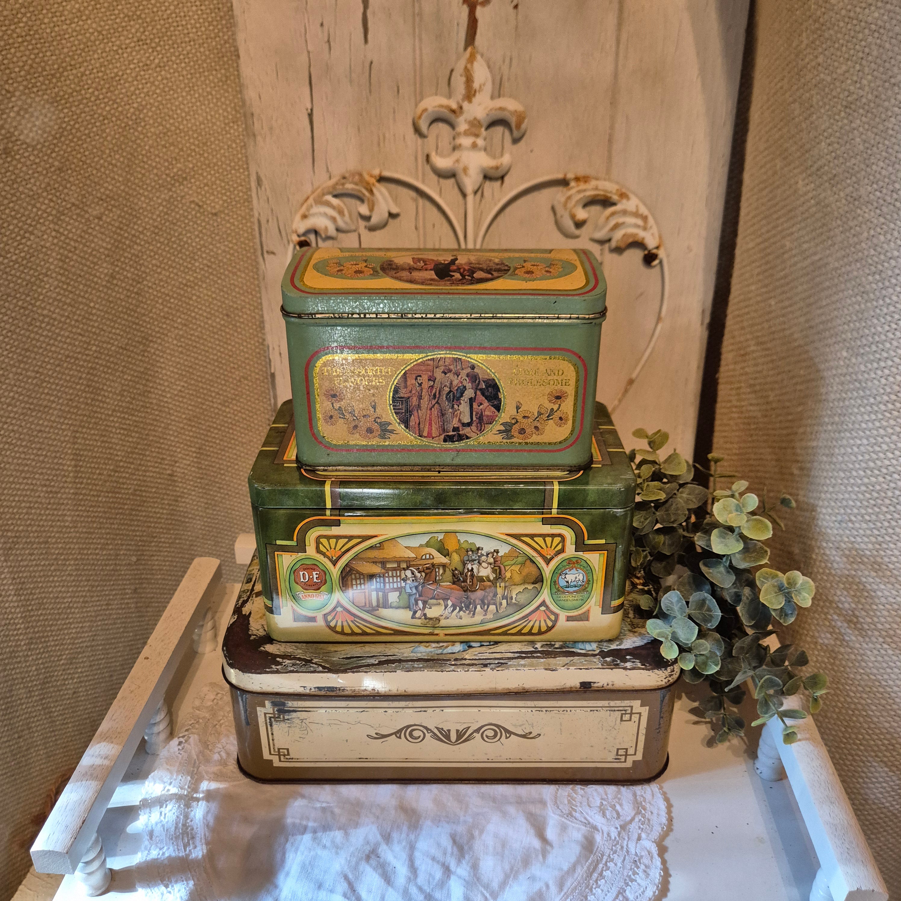 Set van 3 decoratieve vintage blikken