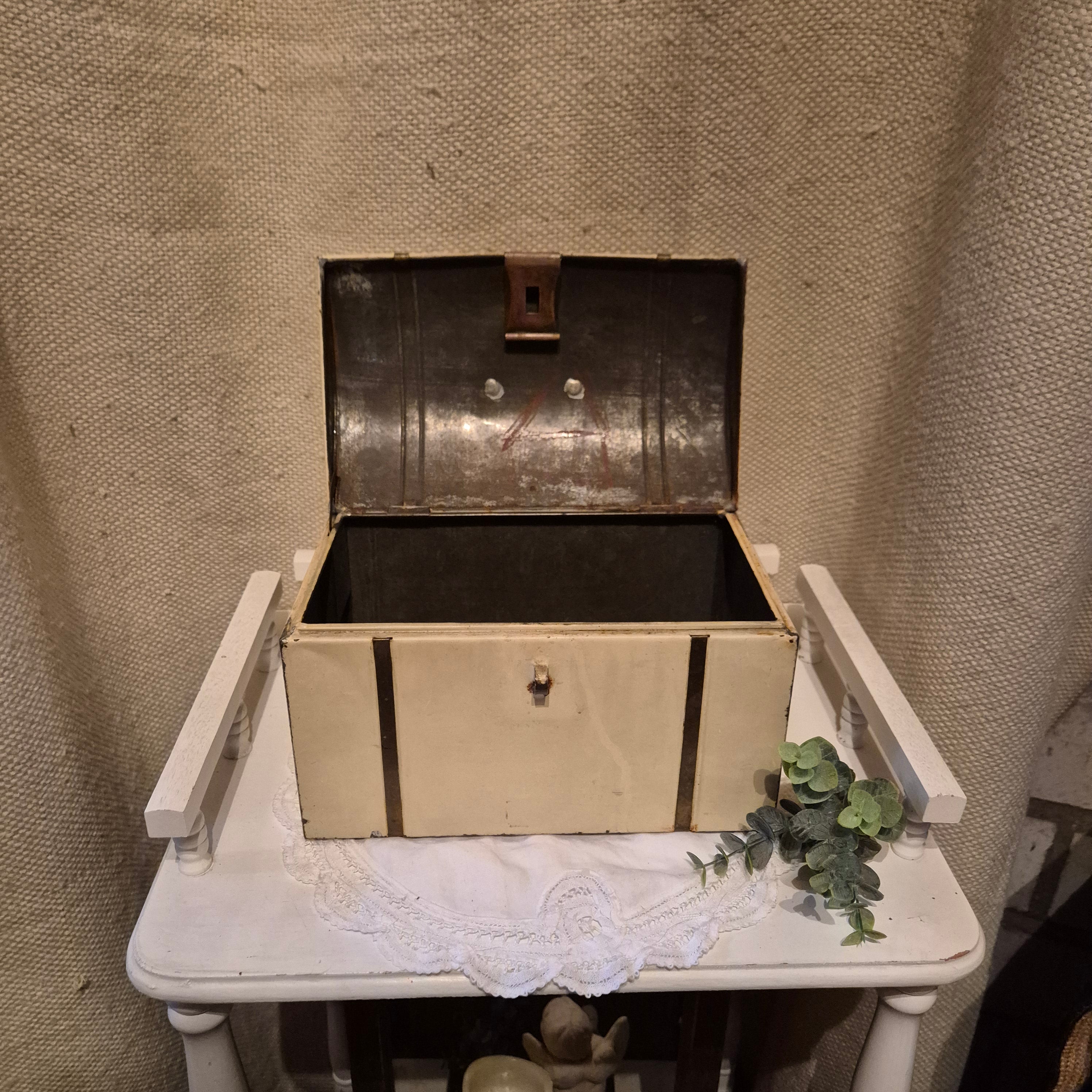 Brocante metalen beschuit kist