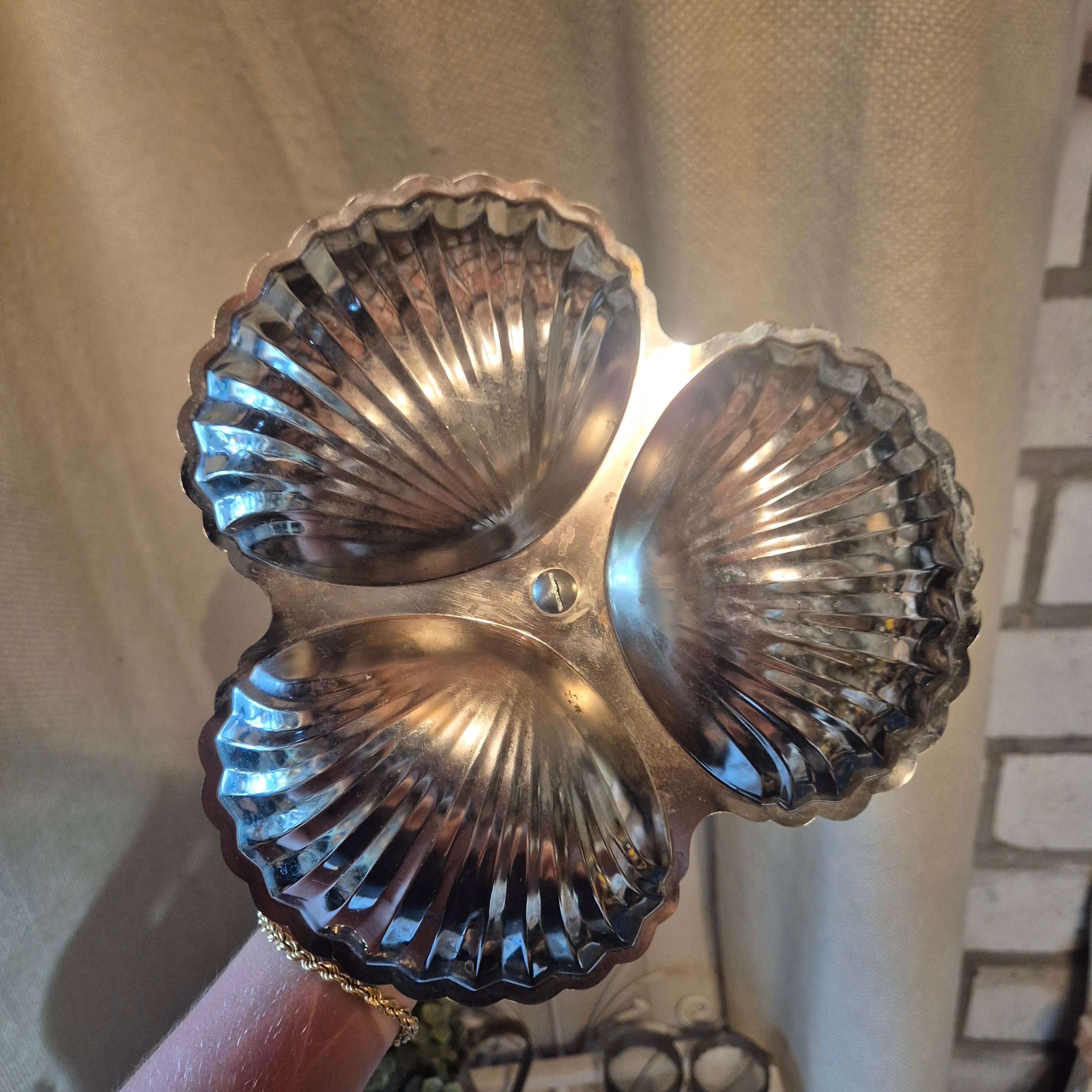 Vintage zilverkleurig serveerschaal schelpen