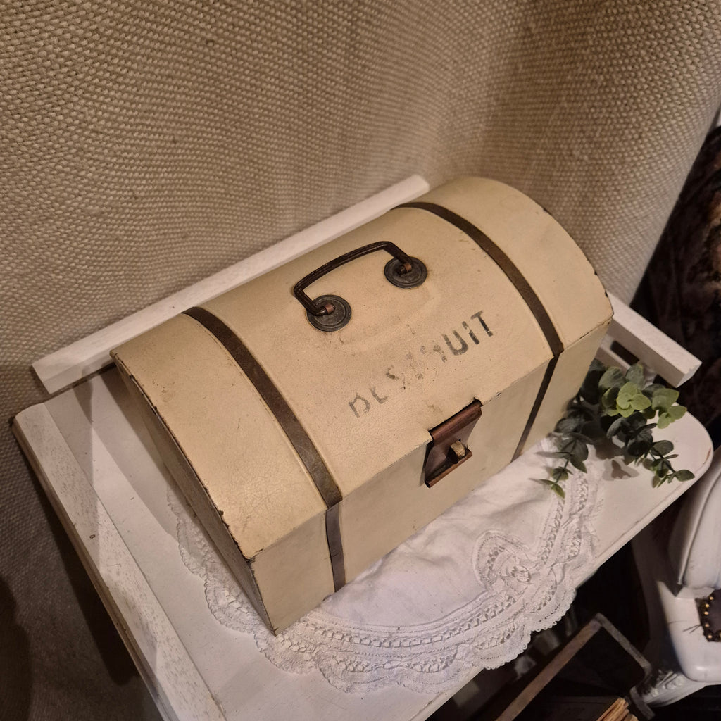 Brocante metalen beschuit kist