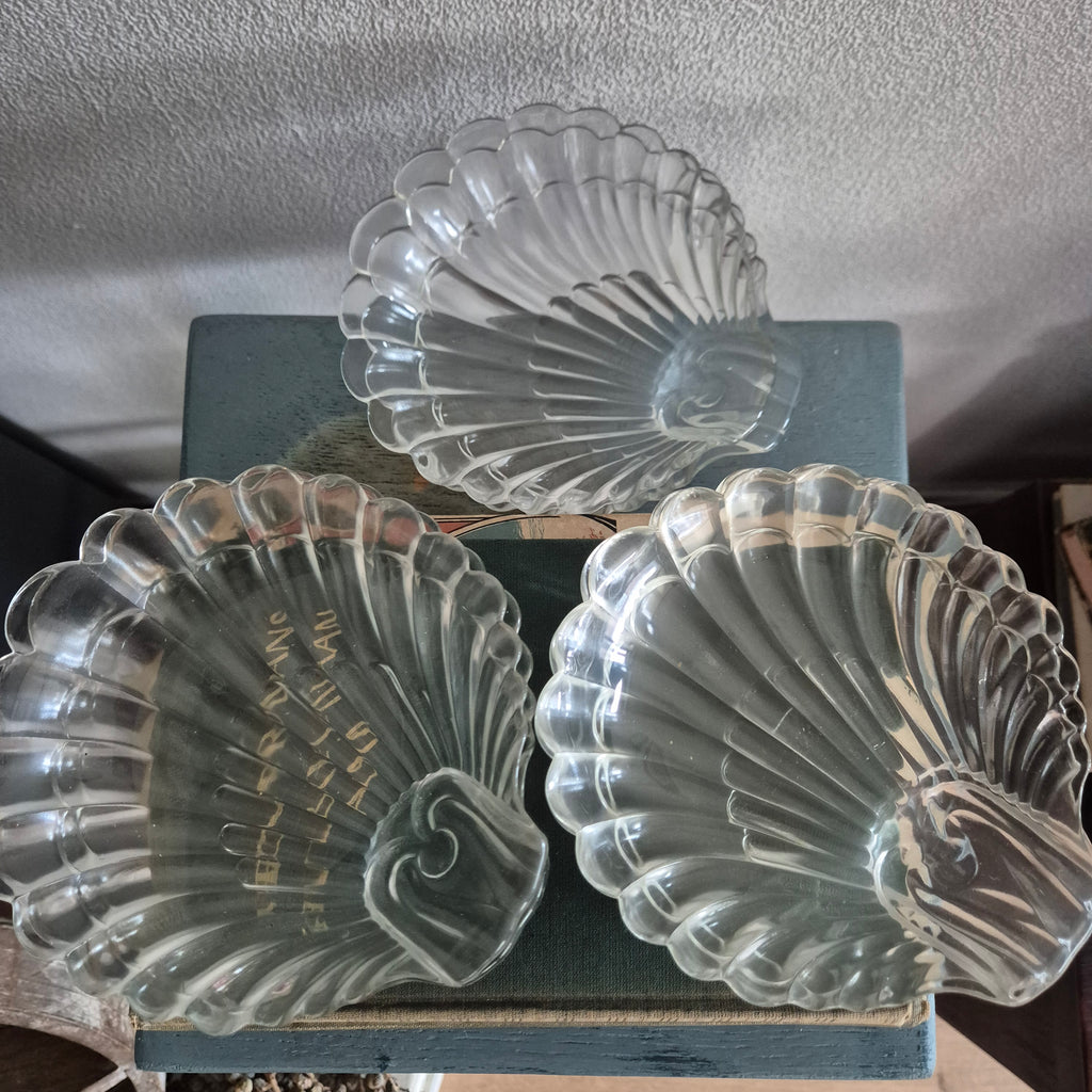 Glazen serveerschaaltjes / bordjes in de vorm van een schelp