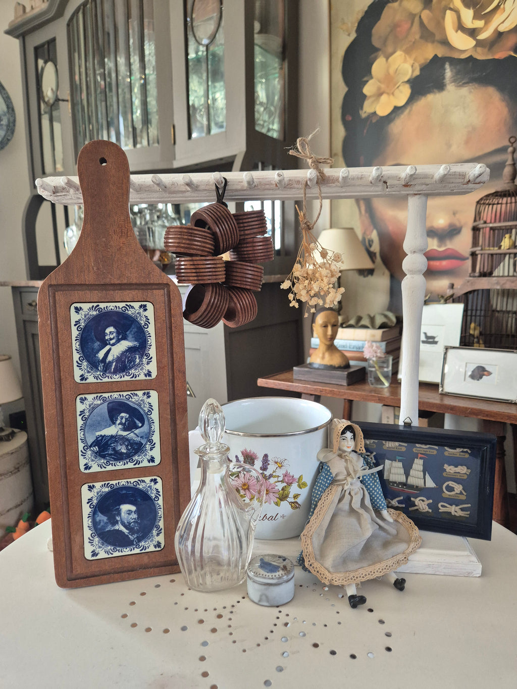 Houten dienblad met Delfst blauwen tegels