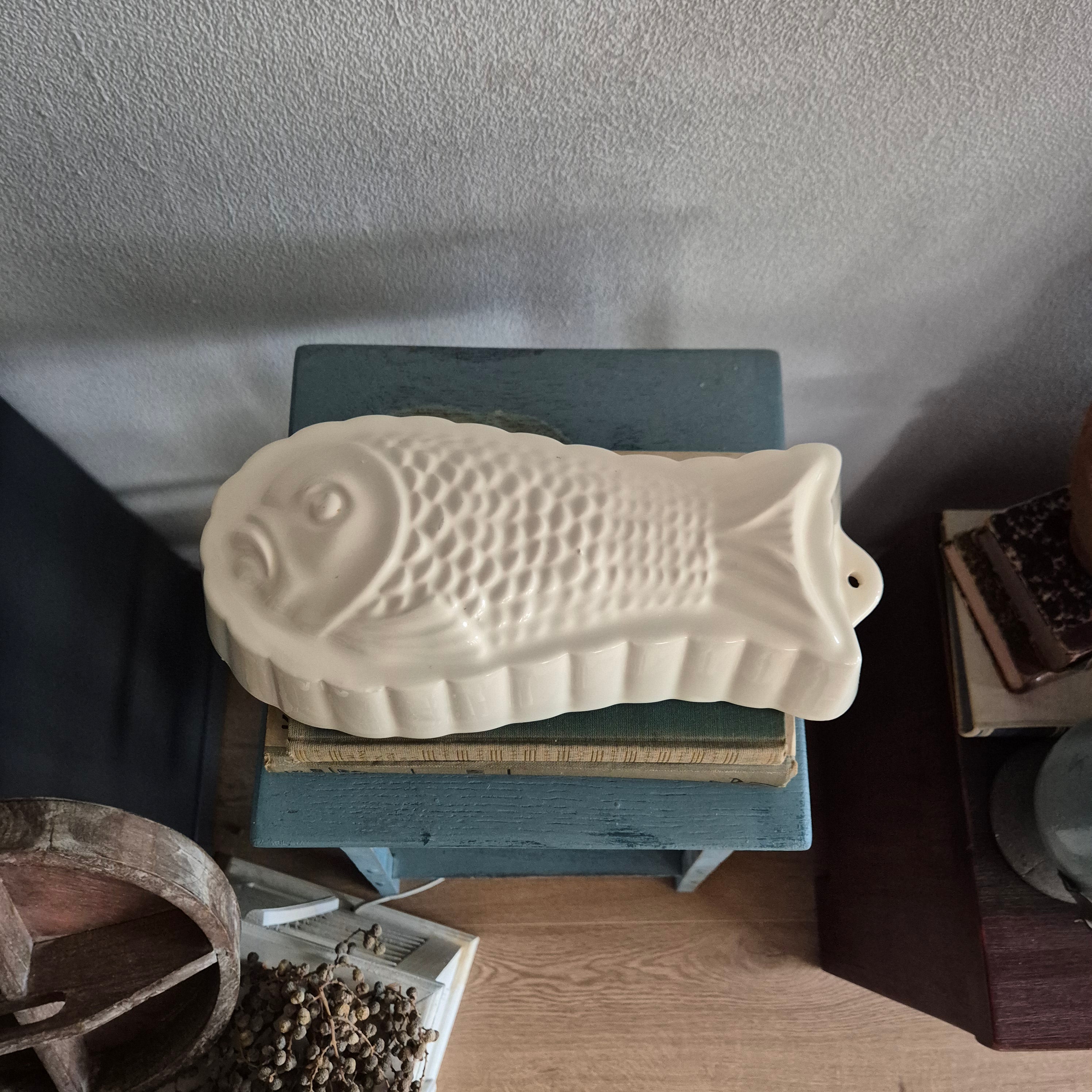 Vintage keramieken puddingvorm/ bakvorm vis