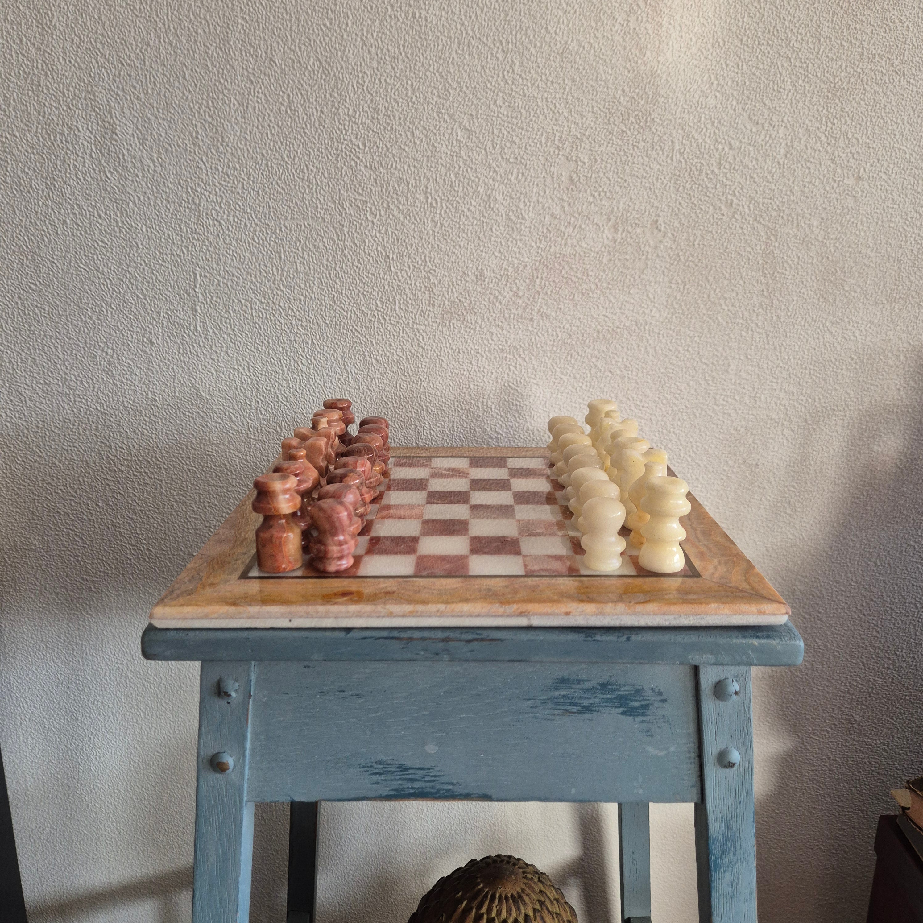 Vintage schaakspel van Onyx en marmer