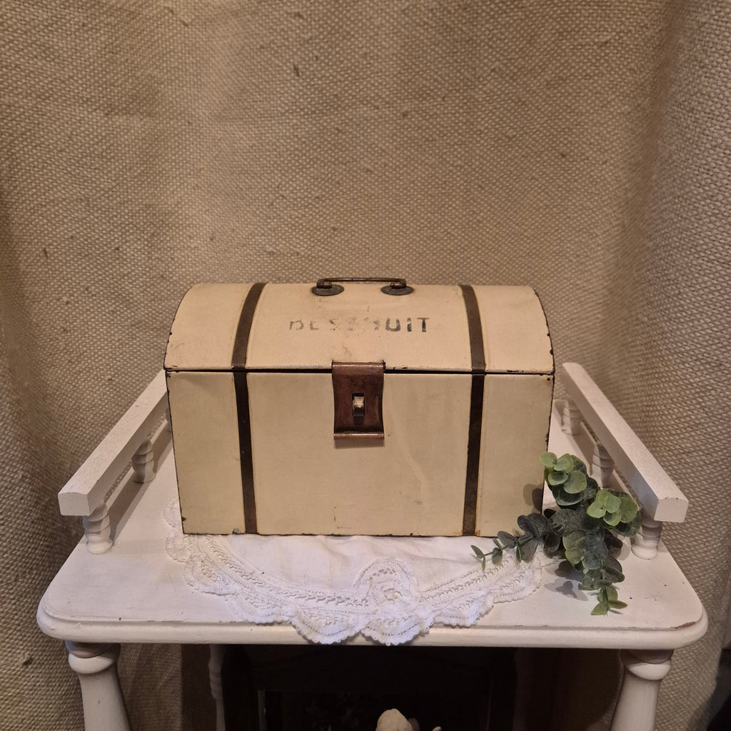 Brocante metalen beschuit kist