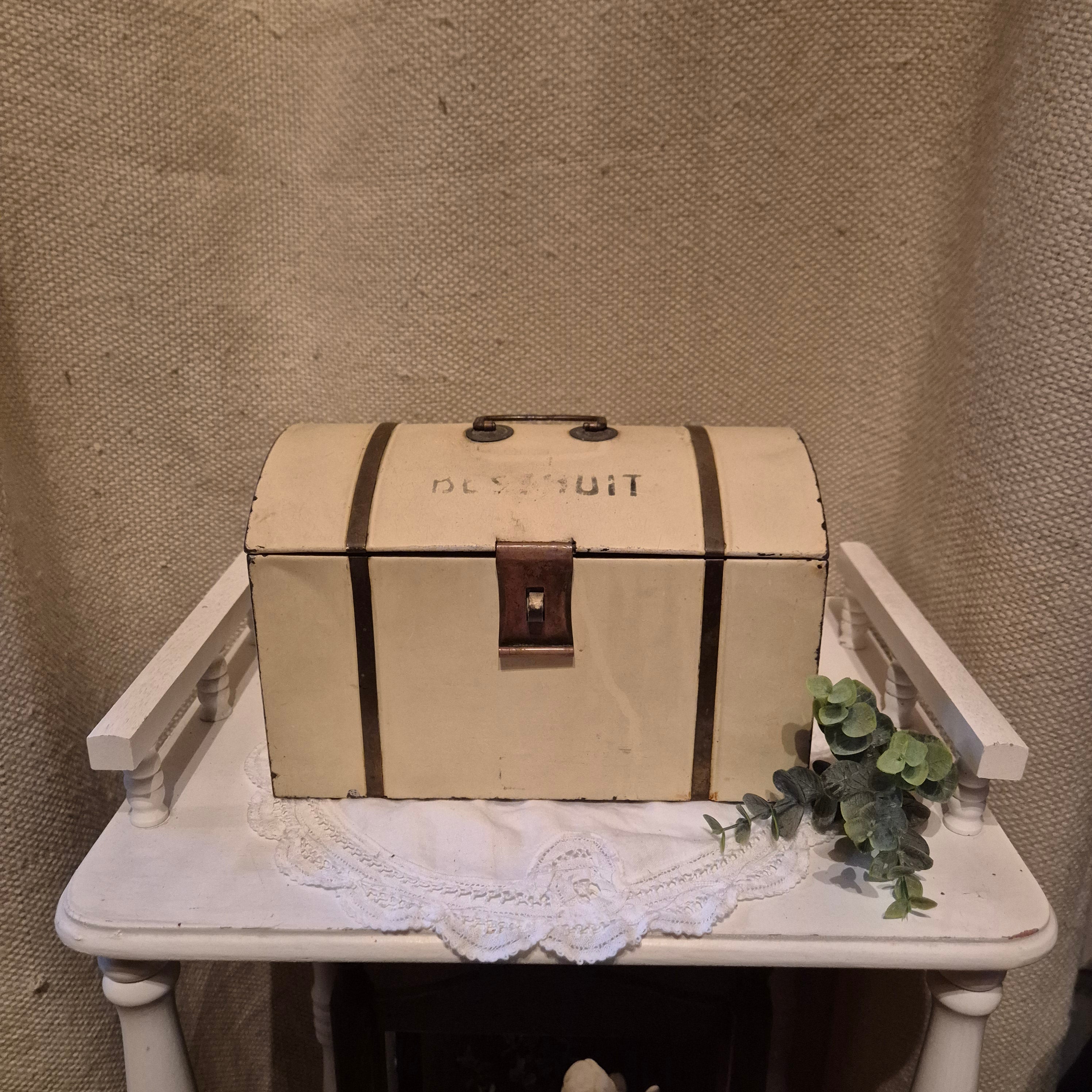 Brocante metalen beschuit kist