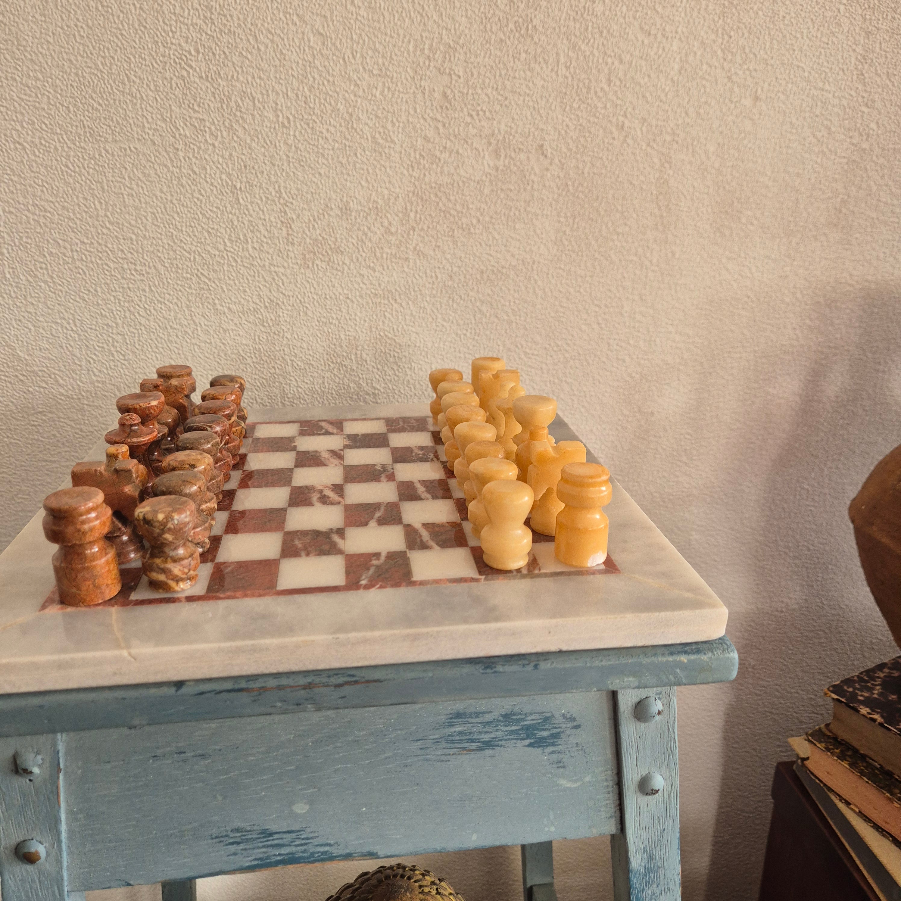 Vintage schaakspel van Onyx en Marmer