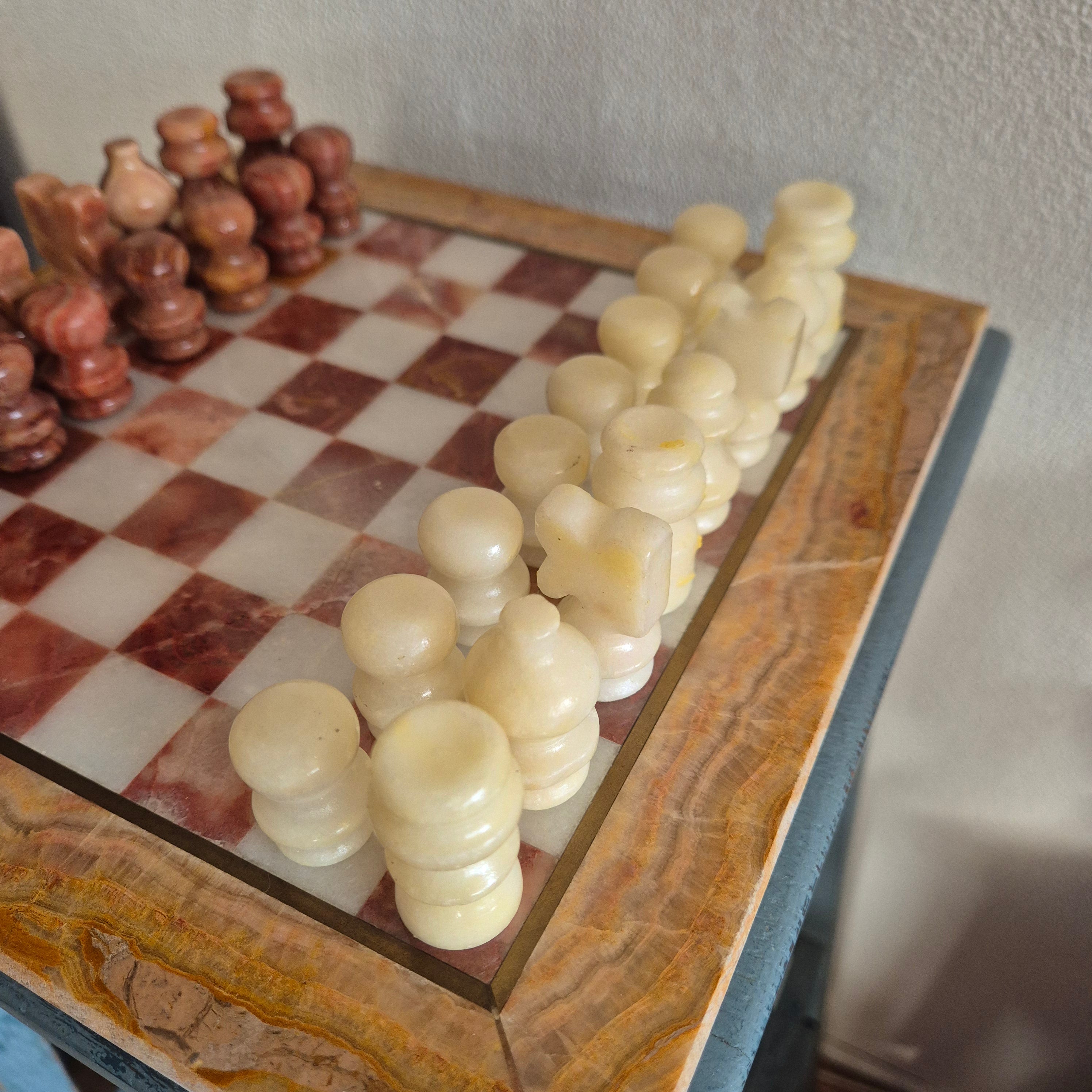 Vintage schaakspel van Onyx en marmer