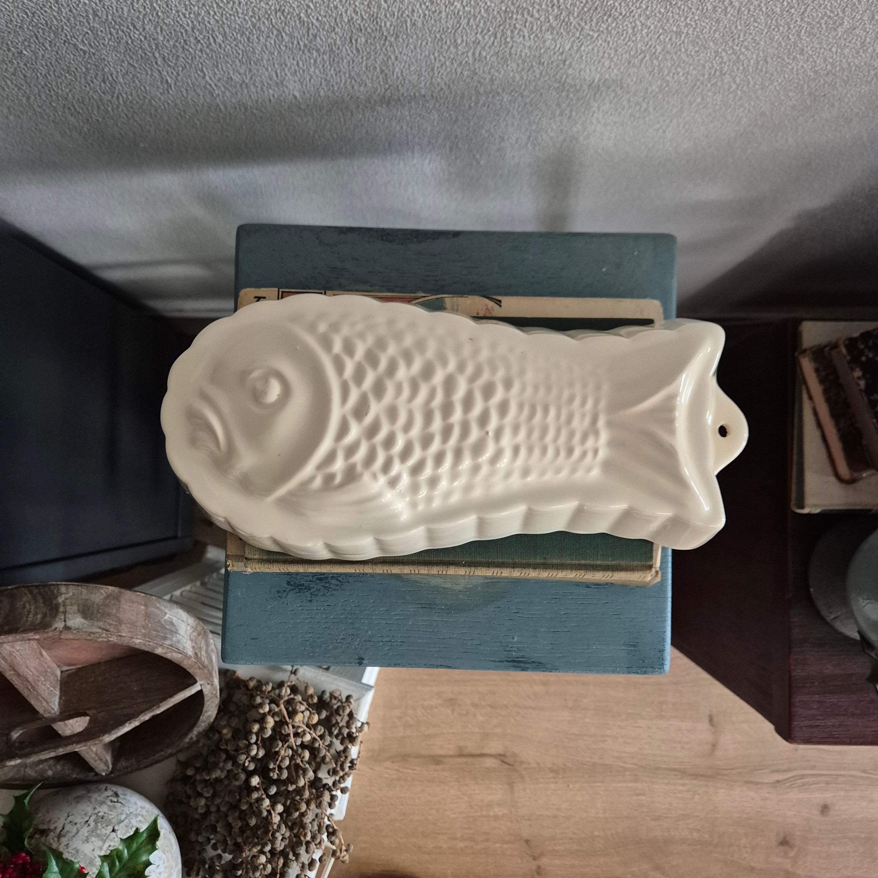 Vintage keramieken puddingvorm/ bakvorm vis