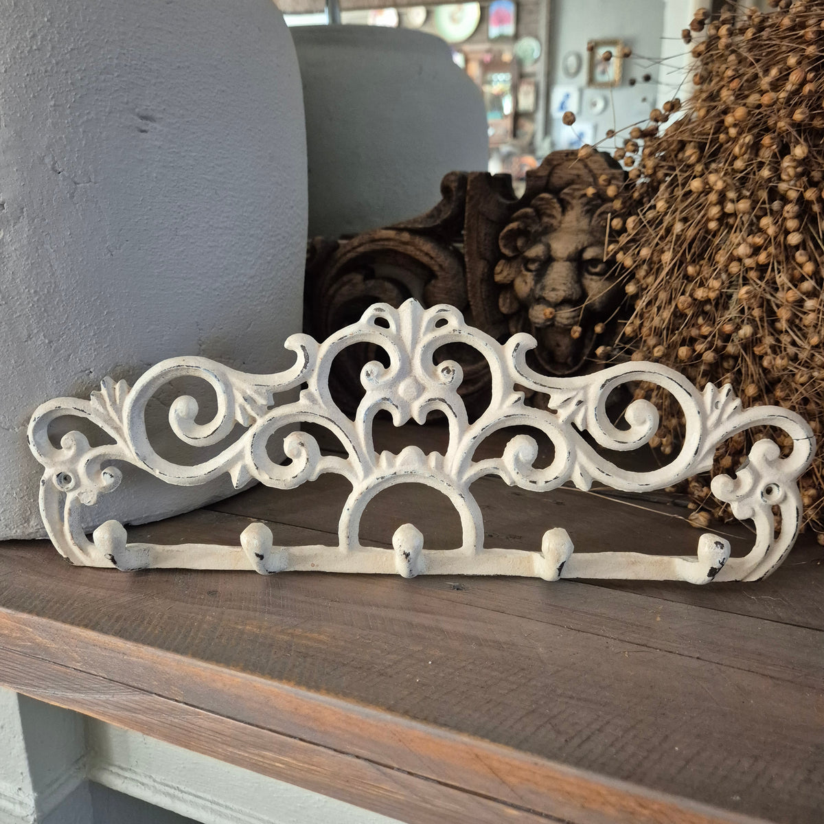 Gietijzeren wit brocante kapstokje/rekje