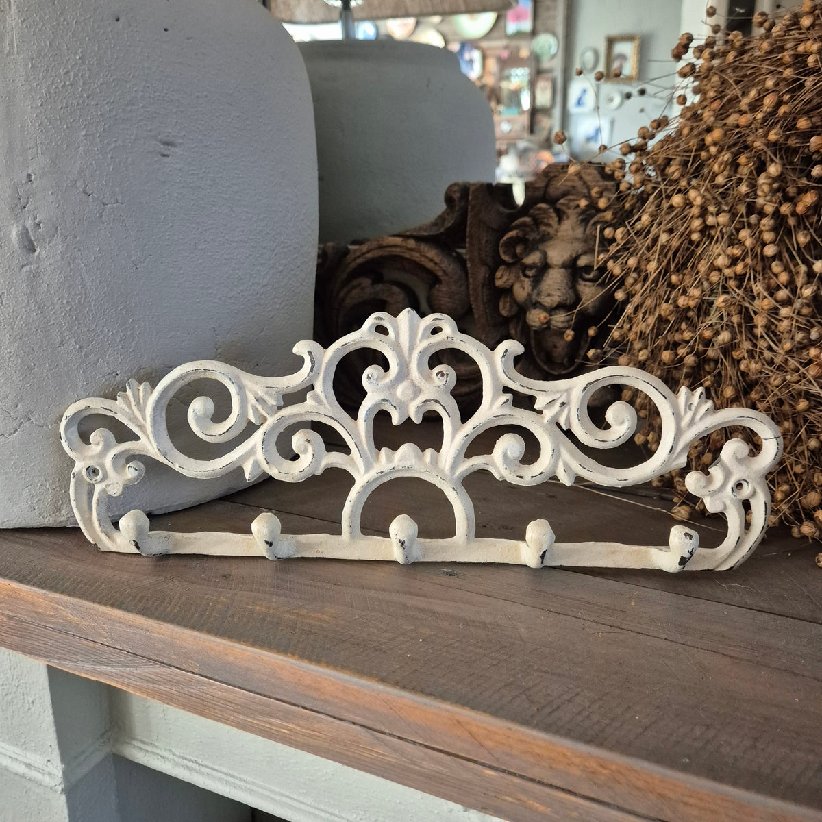 Gietijzeren wit brocante kapstokje/rekje