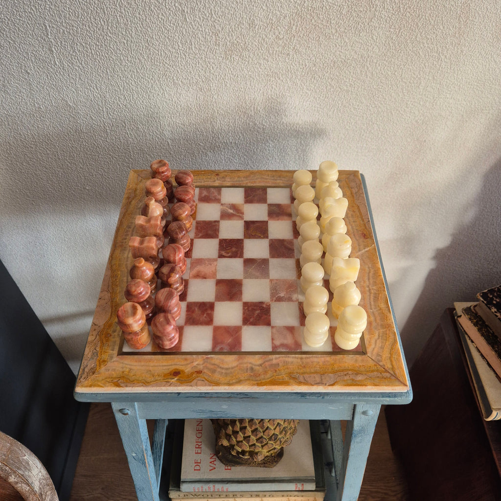 Vintage schaakspel van Onyx en marmer