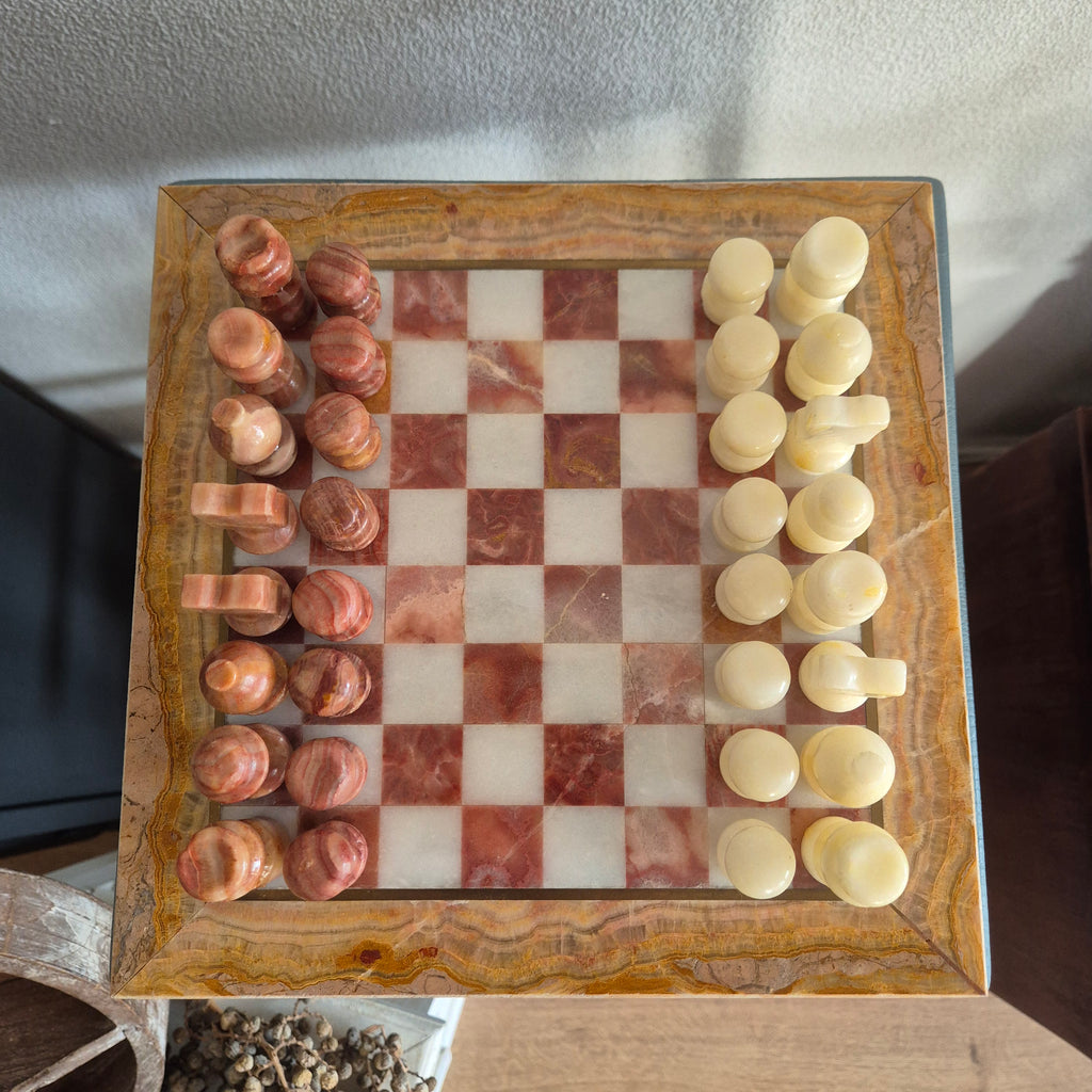 Vintage schaakspel van Onyx en marmer