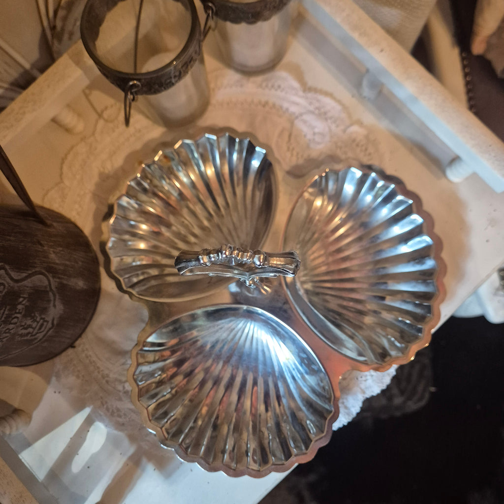 Vintage zilverkleurig serveerschaal schelpen